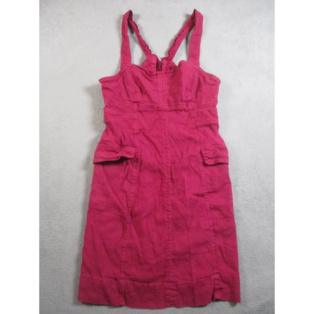 Anthropologie Dress Womens 2 Pink Linen Blend Sundress Strappy Pockets Back Zip